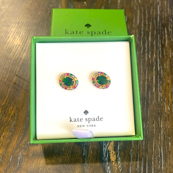 kate spade Jewelry - Kate Spade Victoria Green Crystal with Rainbow Crystal Halo Studs NIB